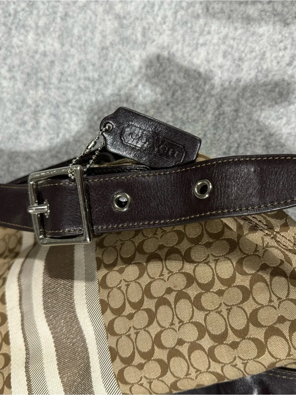 Genuine Coach Legacy Signature Duffle Shoulder Handbag L1371-29621E Tan/Brown
